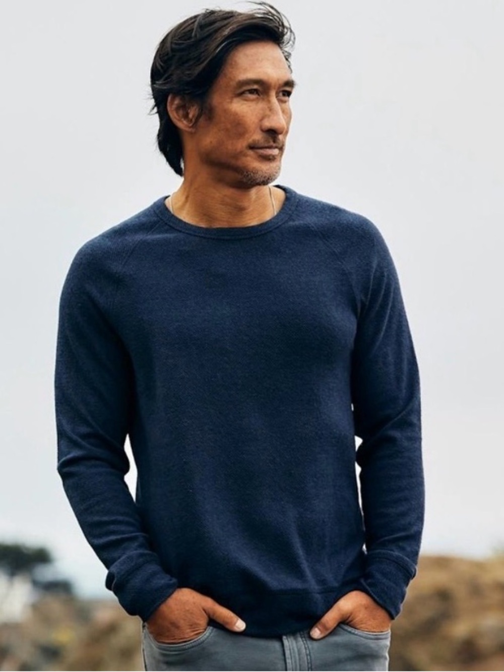 Men’s Faherty Legend Sweater Crew Neck Pullover in Navy Twill Size XL Coastal